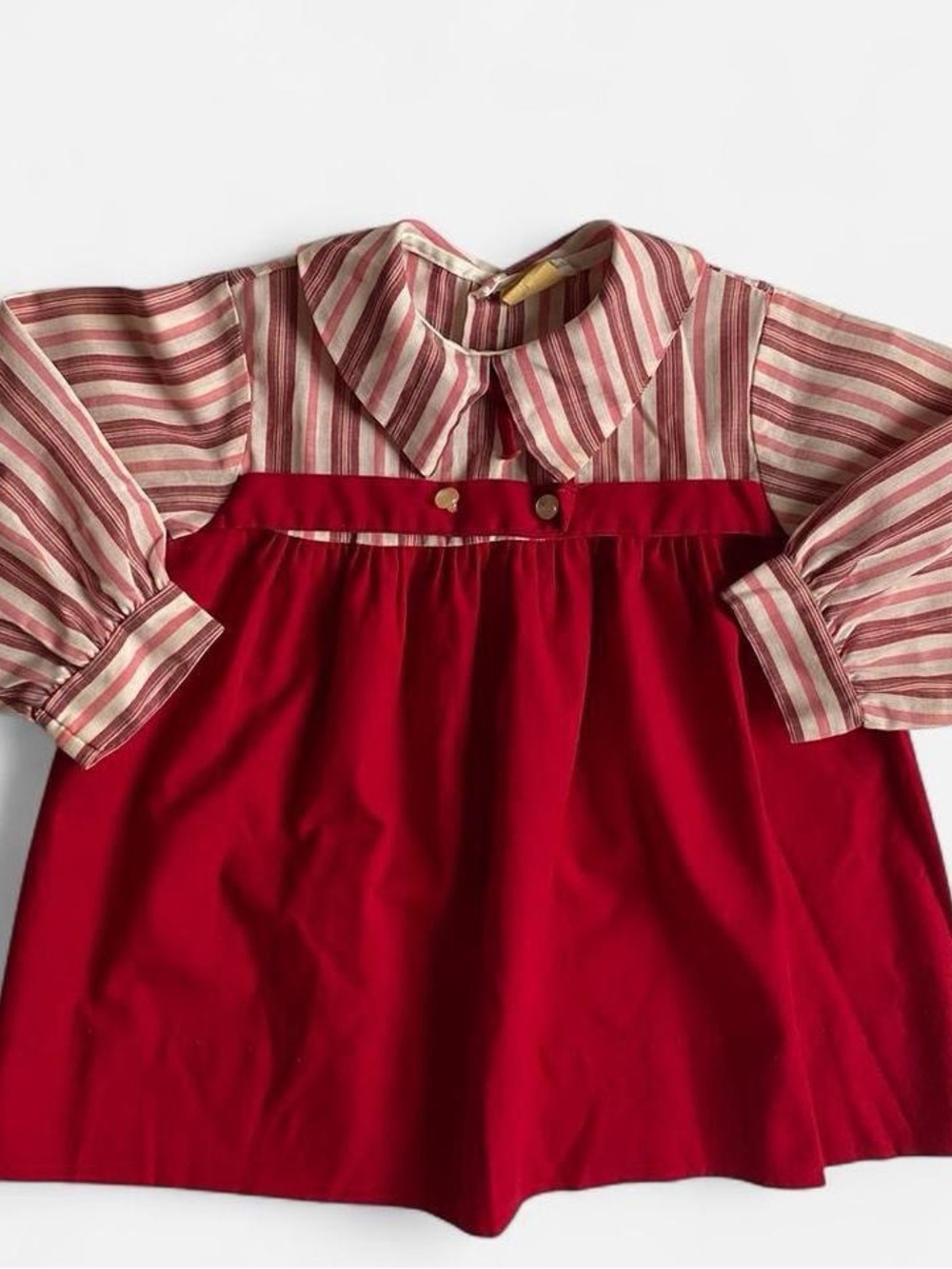 Vintage toddler red striped long sleeve babydoll dress